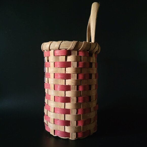 Patriotic-Themed Woven Basket Stars and Stripes Rustic Decor Signed Americana - Picture 2 of 7